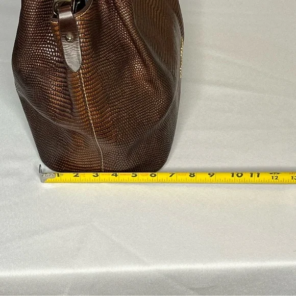 DOONEY & BOURKE Barlow Lizard Chocolate Brown Embossed Genuine Leather Satchel - Picture 7 of 16